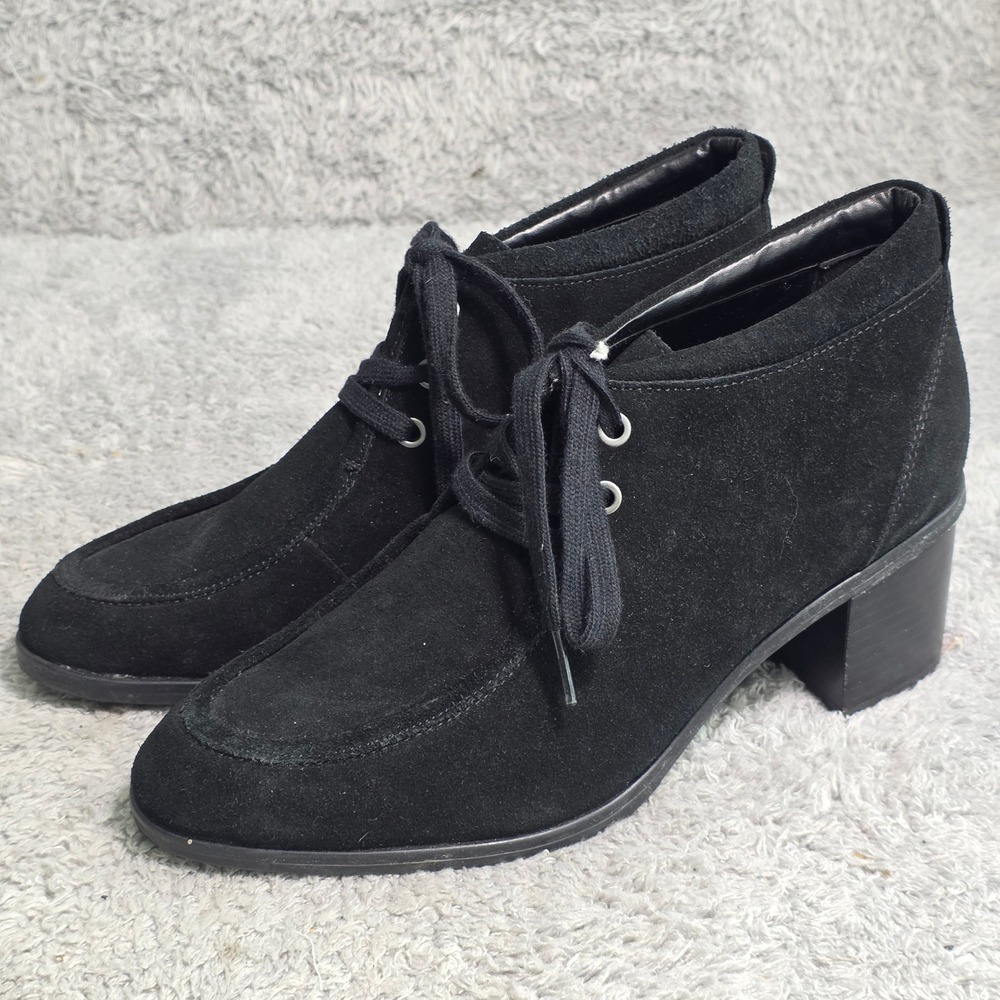 Naturalizer Moccasin Ankle Boots Booties Black Suede Lace Up Womens 9M Excellent